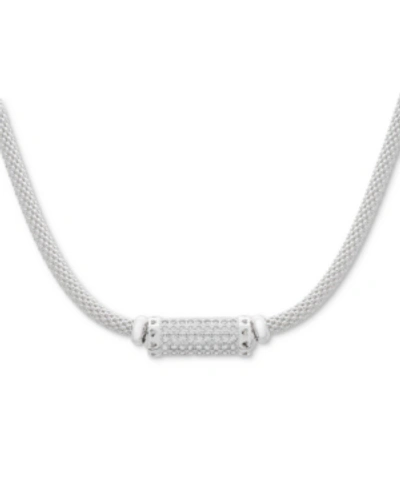 Macy's Cubic Zirconia Mesh Popcorn Statement Necklace In Sterling Silver, 18" + 2" Extender