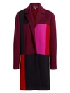 St John Women's Patchwork Colorblock Knit Wool Twill Coat In Caviar Ruby Multi