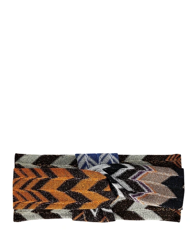 Missoni Chevron Knit Headband In Orange/black/white