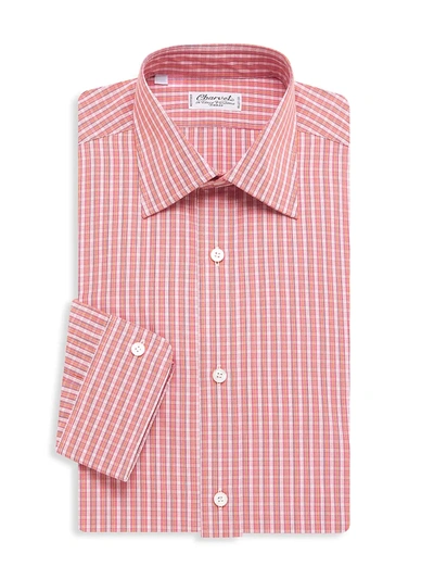 Charvet Small Windowpane Plaid Tonal Silk Dress Shirt In Rust