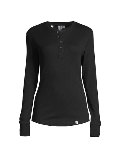 Les Girls Les Boys Fine Rib Henley Top In Black