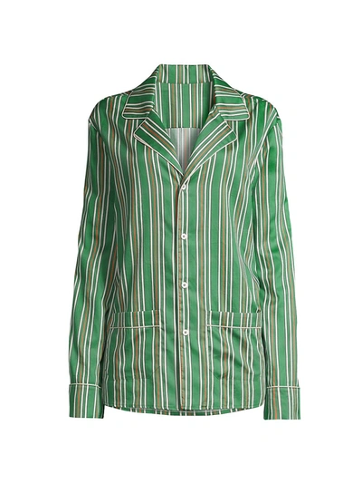 Les Girls Les Boys Striped Button-up Pajama Shirt In Green Stripe