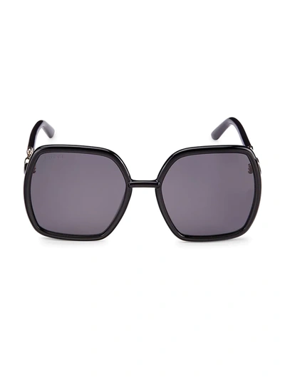 Gucci Logo 55mm Oversized Geometric Sunglasses In Black