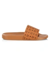 Mcm Men's Logo Leather Pool Slide Sandals In Cognac