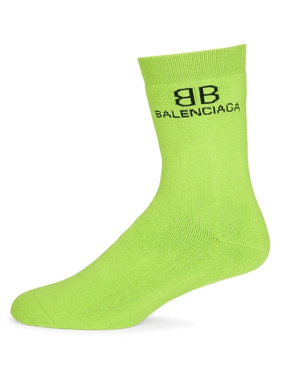 Balenciaga Men's Bb Logo Socks In Green Blac