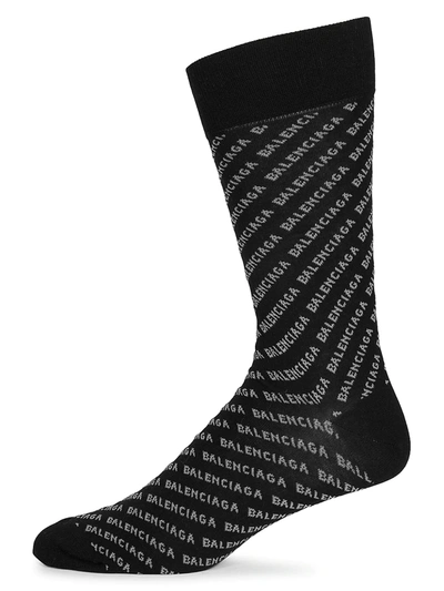 Balenciaga Men's Diagonal Logo Socks In Neutral