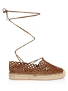 Gianvito Rossi Women's Thierry Ankle-wrap Perforated Leather Espadrilles In Tan