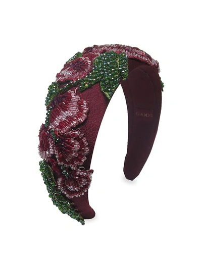 Gaios Contemporary Rose Embroidered Loretha Headband In Burgundy