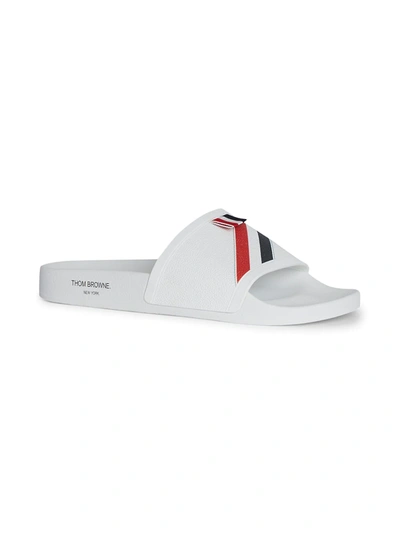 Thom Browne Rwb Stripe Rubber Slide Sandals In White