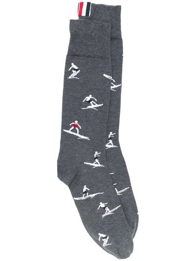 Thom Browne Surfer Intarsia Mid-calf Socks In Grey