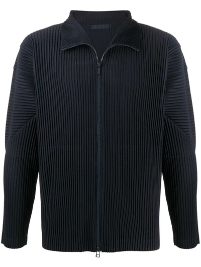 Issey Miyake Zip-up Ribbed Jacket In Blue