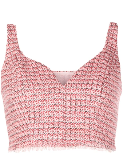 Pinko Tweed-weave Cropped Vest In Red