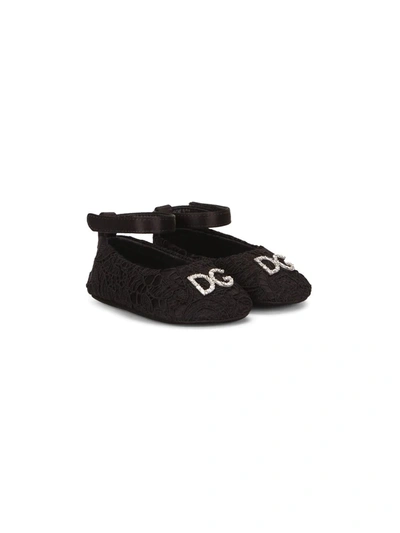 Dolce & Gabbana Babies' Logo-plaque Ballerina Shoes In Black