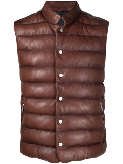 Eleventy Funnel-neck Padded Gilet In Brown