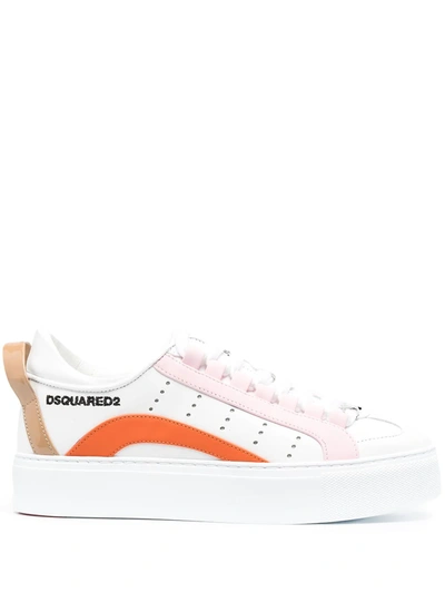 Dsquared2 30mm 551 Leather & Rubber Sneakers In White,orange