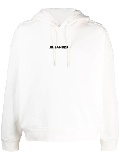 Jil Sander Hooded Sweatshirt Drawstring Hood Ribbed Trims In White
