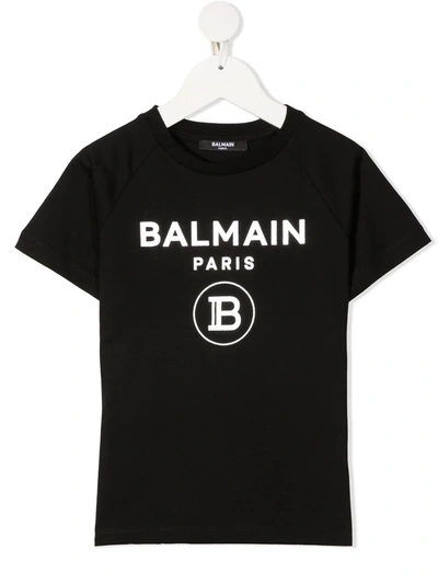 Balmain Kids' 金属感logo T恤 In Black