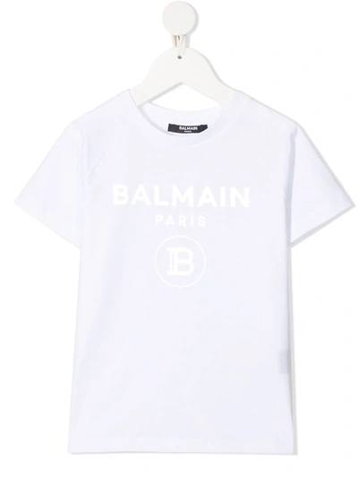 Balmain Kids' Logo-print Short-sleeve T-shirt In White