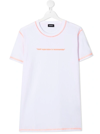 Diesel Teen Slogan Print T-shirt In White