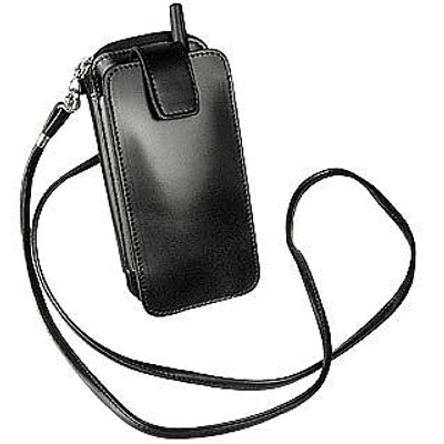 Fontanelli Small Leather Goods Black Leather Cellphone Holder In Noir