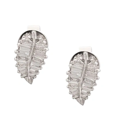 Anita Ko 18kt White Gold Small Palm Leaf Diamond Studs In Silver