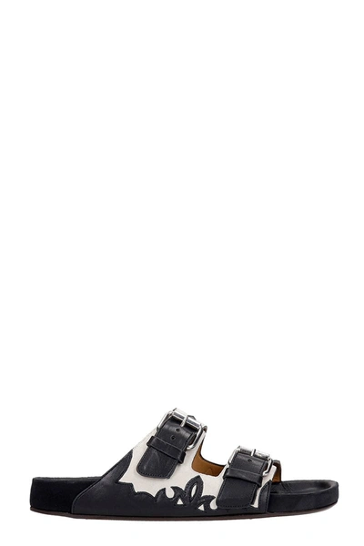 Isabel Marant 20mm Lennyo Leather Slide Sandals In Off-white,black