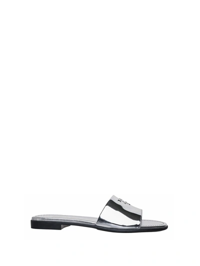 Prada Open Flat Sandals In Argento