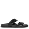 ALAÏA BLACK LEATHER FLAT SANDALS