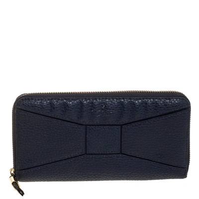 Pre-owned Kate Spade Navy Blue Leather Zip Around Wallet