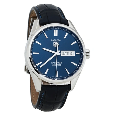 Pre-owned Tag Heuer Carrera Blue Stainless Steel Calibre 5 War201e Men's Wristwatch 41mm