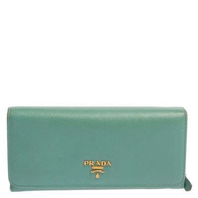 Pre-owned Prada Sea Green Saffiano Lux Leather Continental Flap Wallet