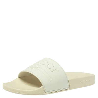 Pre-owned Gucci White Rubber Logo Pursuit Slide Sandals Size 40