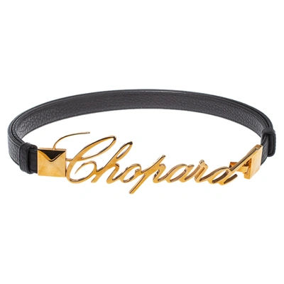 Pre-owned Chopard Black Leather Logo Buckle Adjustable Belt 105cm