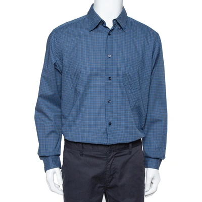 Pre-owned Ermenegildo Zegna Navy Blue Printed Cotton Button Front Shirt Xl
