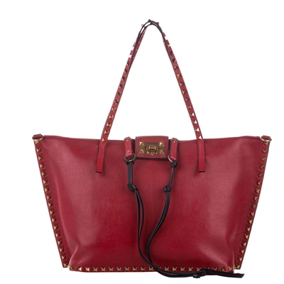 Pre-owned Valentino Garavani Red Leather Rockstud Tote Bag