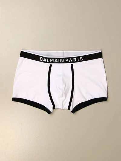 Balmain Underwear  Cotton Trunk With Logo In White