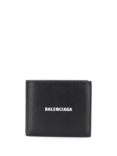 Balenciaga Man Crocodile Embossed Leather Black Folding Wallet With Logo