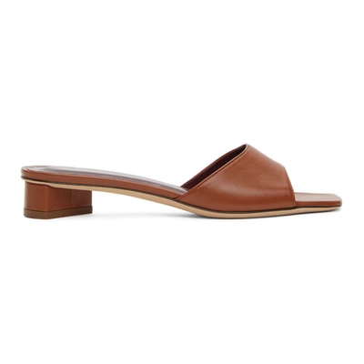 Staud Simone 25mm Asymmetric-heel Leather Mules In Brown