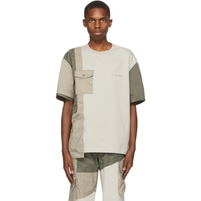 Feng Chen Wang Deconstructed Contrast Panel Patch Pocket T-shirt In Grey