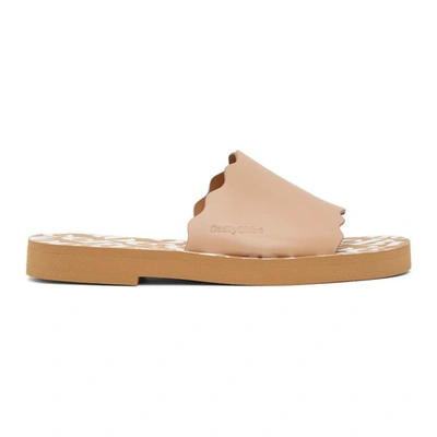 See By Chloé Scalloped Leather Slides In Rosellina