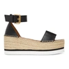 See By Chloé Glyn Leather Platform Espadrille Wedge Sandals In Black
