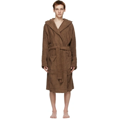 Tekla Organic Cotton-terry Hooded Robe In Brown