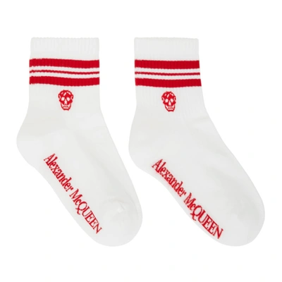 Alexander Mcqueen White & Red Stripe Skull Sport Short Socks