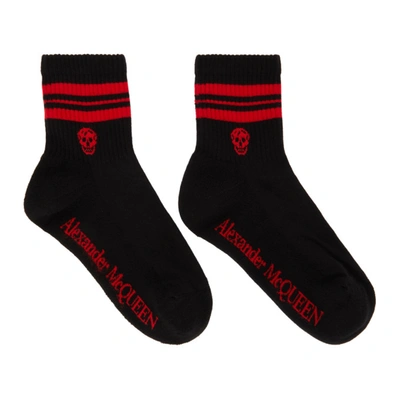 Alexander Mcqueen Black & Red Stripe Skull Sport Short Socks In Multicolor