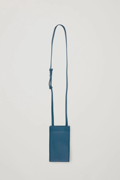 Cos Leather Phone Pouch In Turquoise