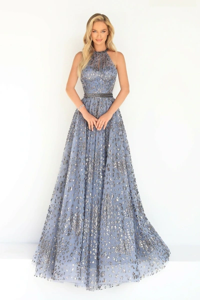 Tarik Ediz Interest Sleeveless Glitter Tulle Gown