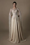 TARIK EDIZ LATINO LONG CAPE SLEEVE EMBROIDERED GOWN,TE21SG6015-16