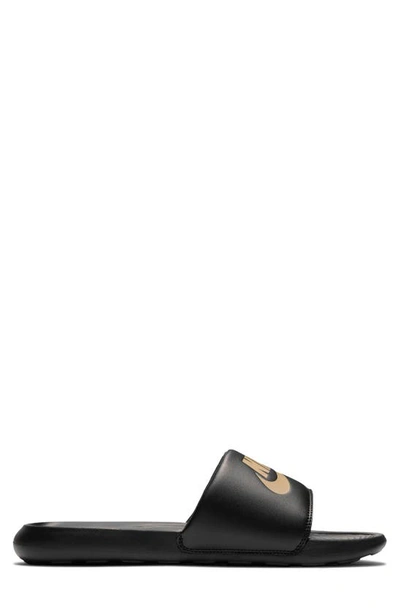 Nike Victori One Slide Sandals In Black/metallic Gold/black