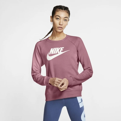 Nike Women's Sportswear Essential Logo Fleece Sweatshirt In Desert Berry,white