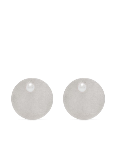 Hsu Jewellery Pearl-embellished Silver Disk Studs